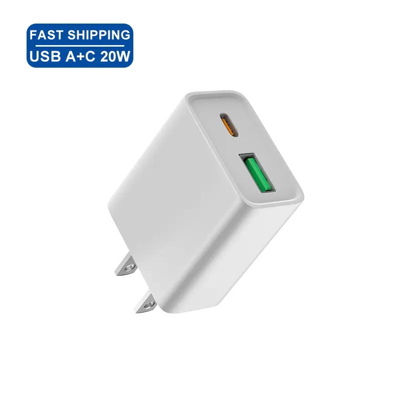 Envío rápido Amarillo 20W cargadores adaptadores US Plug PD 20W QC 18W puertos de carga dual cargadores de teléfono móvil para carga de energía