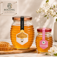 Botol Kaca Madu Ramah Lingkungan Food Grade 100ml 180ml 400ml 750ml dengan Tutup Aluminium, Kemasan Sirup, Logo Custom Grosir Bolong