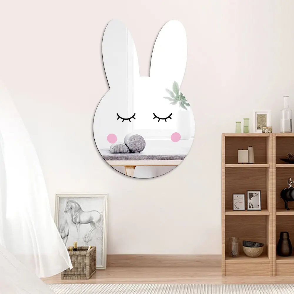 3D Mirror Wall Stickers for Kids Rooms Rabbit Acrylic Art Wall Decals DIY Home Decor Bedroom Bathroom Decorative Mirror