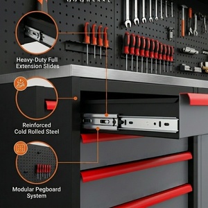 Armoire à outils en acier robuste personnalisable OEM, 15 tiroirs, roulettes, style européen moderne, serrure à clé, capacité de charge de 1000 kg, garage - Product Image 3