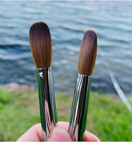 Kuas kuku hitam akrilik marmer kuas kuku kustom ukuran berbeda jepitan Oval rambut kolinski untuk bubuk akrilik