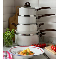 Ensemble de 6 casseroles modernes en métal avec couvercles en verre, poignées en bakélite, compatibles lave-vaisselle et four, pour cuisinières à gaz et à induction, batterie de cuisine en céramique