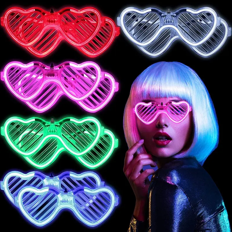 Heart Shape Light Up LED Glasses Toys The Glow in Dark Shutter Luminous Neon Sunglasses for Adult Kids Party Favors Supplies