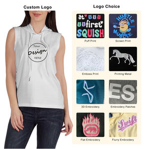 Bulk Wholesale High Quality 93% Cotton 7% Spandex <b>Sleeveless</b> Tshirt Hoody Screen Print Plain Gym Hoodie Tank <b>Top</b> Female - Product Image 2