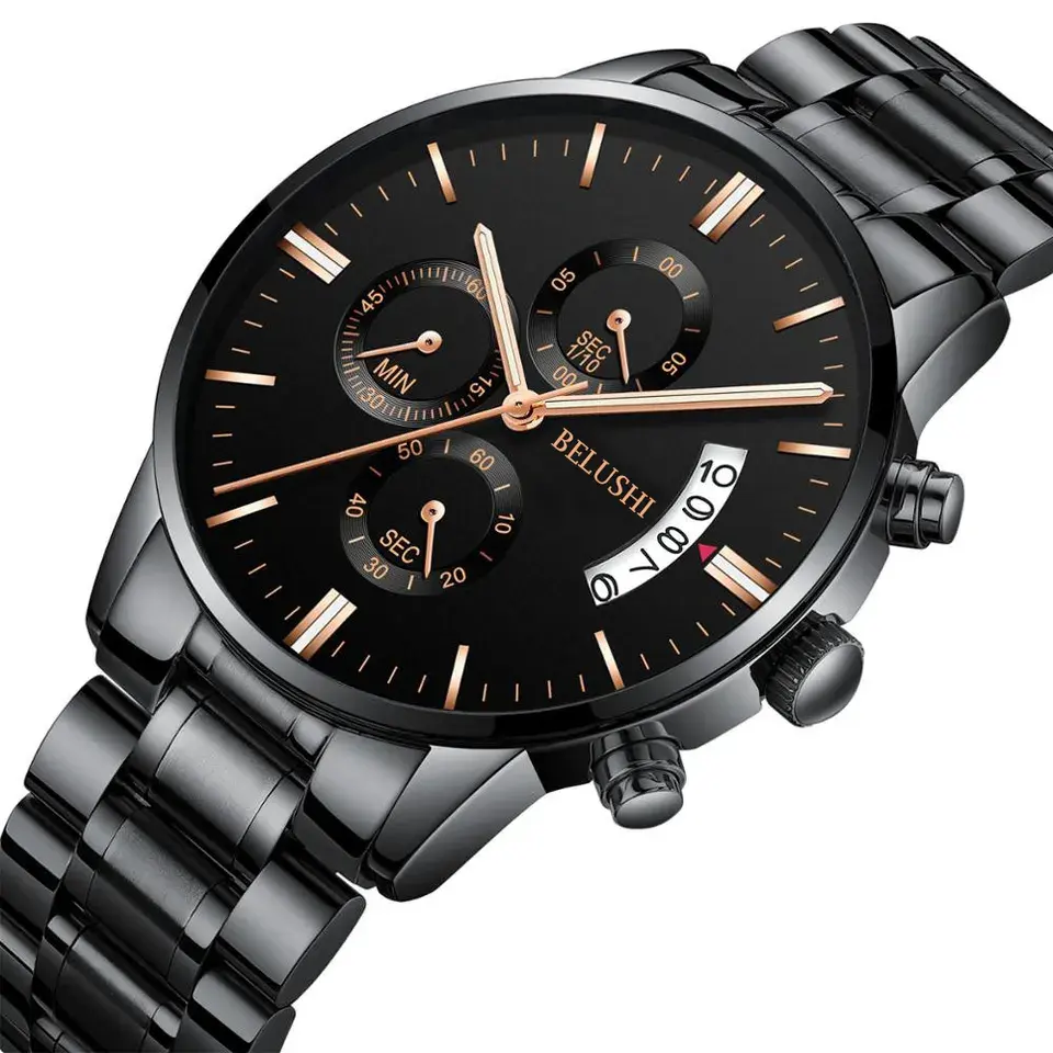 Leather Waterproof Man Chronograph Stainless steel Gold Custom Logo Luxury Watches Men wrist Quartz watches