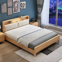 Lit plateforme moderne en bois massif de style nordique avec rangement à vérin à gaz, design de lit confortable, multifonctionnel pour tailles simple/double