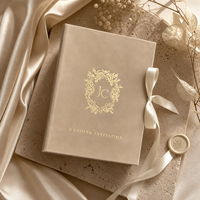 Boîtes d'invitation de mariage en velours avec monogramme et croquis de villa en feuille d'or personnalisée, carte RSVP, invitations de mariage élégantes et luxueuses