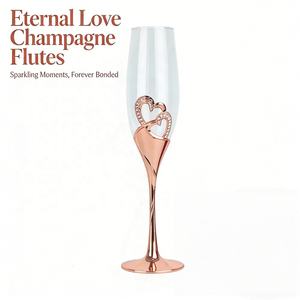 Copa de Champán de Lujo Hecha a Mano con Cristales <span class=keywords><strong>Swarovski</strong></span> y Aleación de Zinc, Diseño de Doble Corazón, Tallo Largo, Capacidad de 200 ml, Plateada/Dorada/Oro Rosa - Product Image 4