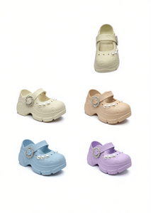 Zoccoli con Plateau e Perle Stile Mary Jane Estivi per Donne e Ragazze, Morbidi e Leggeri, Punta Chiusa, Suola in Plastica, Intersuola in EVA - Product Image 1