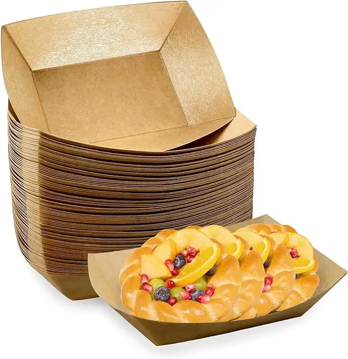 3 lb kertas makanan tugas berat perahu sekali pakai Kraft kertas coklat nampan makanan wadah penyimpanan makanan untuk Hot dog perahu Tacos BBQ