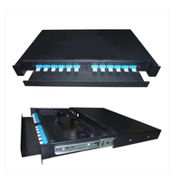 Panneau de brassage fibre optique FTTH 1U 24 ports à tiroir coulissant monté en rack avec adaptateurs SC/LC/FC/ST, plateaux de raccordement en acier laminé à froid