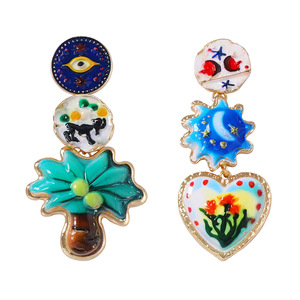 Pendientes de Acrílico con Diseño Geométrico de Corazón y Flores, Estilo Vintage, Artísticos, Asimétricos, Modernos, para Mujer, Regalo Creativo - Product Image 2
