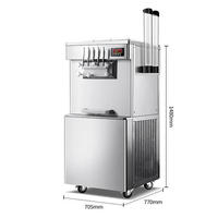 Machine à glace molle commerciale en acier inoxydable 5 saveurs avec roues, grande machine à glace mobile avec trémie de 21 L
