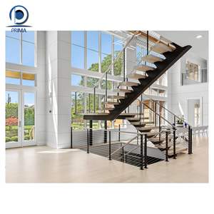 Diseño de escalera recta Prima <span class=keywords><strong>con</strong></span> iluminación de escalón <span class=keywords><strong>LED</strong></span> <span class=keywords><strong>Escaleras</strong></span> modernas personalizadas Escalera de barandilla de poste Delgado - Product Image 4