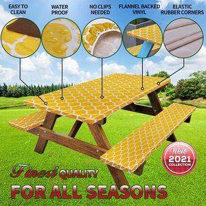 Khăn Trải Bàn Vinyl Vừa Vặn Hình Chữ Nhật Khăn Trải Bàn PEVA Chống Nước 100% Với Mặt Sau Bằng Vải Flanen Và Cạnh Co Giãn Cho Dã Ngoại - Product Image 6