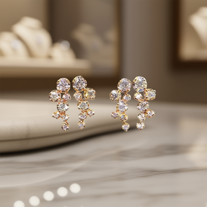 Orecchini Pendenti E1313 Placcati Oro con Cristalli a Forma di Fiore, Gioielli di Lusso da Donna per Feste, Orecchini con Strass Incastonati a Griffe - Product Image 2