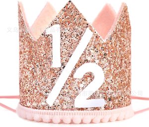 1 pièce Chapeau de fleurs brillant pour <span class=keywords><strong>anniversaire</strong></span> de 1/2 an <span class=keywords><strong>Fille</strong></span> Garçon <span class=keywords><strong>6</strong></span> mois Demi-année Couronne Joyeux <span class=keywords><strong>anniversaire</strong></span> - Product Image 1