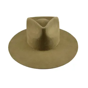 Topi fedora uniseks grosir lebar brim 100% wol Australia warna cokelat topi fedora dengan tali gambar dapat diatur sweatband