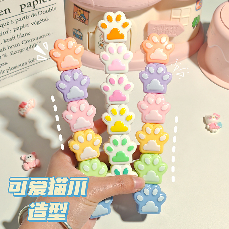 6Color Cute Cat Claw Highlighters Cartoon Graffiti Markers Pen for Aesthetic Bookmarks Writing Tools Fluorescent Pens for School