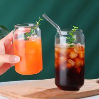 베스트 셀러 12oz 400ml 16oz 미니 작은 빈 맥주 소다 캔 대나무 뚜껑과 유리 빨대 모양의 유리 컵