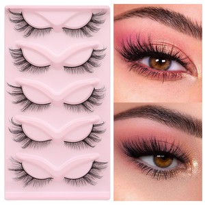 Vente en gros de 5 paires de faux cils en fourrure de vison artificielle 3D Cat-eye <span class=keywords><strong>Fox</strong></span> Series faits à la main avec boîte rose et bande en coton noir - Product Image 6