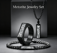 Ensemble de bijoux en acier inoxydable noir pour homme, pendentif personnalisé, collier pour homme, bracelet et bague en météorite Muonionalusta véritable de qualité supérieure Tizti