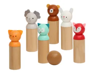Montessori Mainan Simulasi Pendidikan Balita, Set Mainan Kayu Karakter Hewan Bowling untuk Balita