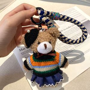 Mogo Korean Style Retro Daughter Bear Plush Pendant Handmade Cartoon Key Chain Doll Bag Accessories Mobile Phone Rope Gift