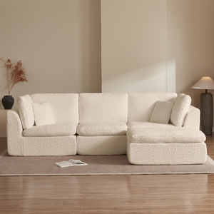 Cloud Sectional <b>Sofa</b> Set for Living Room Apartment Convertible L-Shaped Modular 3 Seater Modern Chenille <b>Sofa</b> Warm White - Product Image 2