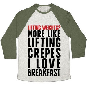 Lifting <b>Weights</b>? More Like Lifting Crepes Unisex Tri-Blend Baseball Tee - Product Image 1