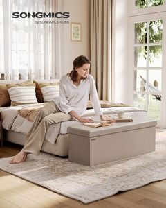 SONGIMCS MAZIE Wood Faux Leather Storage Ottoman <strong>Bench</strong> 110 cm Folding Footrest Stool <strong>End</strong> <strong>Bed</strong> Easy Assembly Living Room Bedroom - Product Image 2
