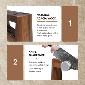 Support de couteau en bois professionnel Bloc de <span class=keywords><strong>couteaux</strong></span> en bois d'acacia <span class=keywords><strong>Porte</strong></span>-<span class=keywords><strong>couteaux</strong></span> de cuisine avec aiguiseur - Product Image 4