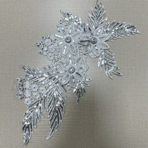 Appliques florales perlées, garniture en dentelle à sequins, patchs en tissu brodés de strass <span class=keywords><strong>pour</strong></span> vêtements - Product Image 6