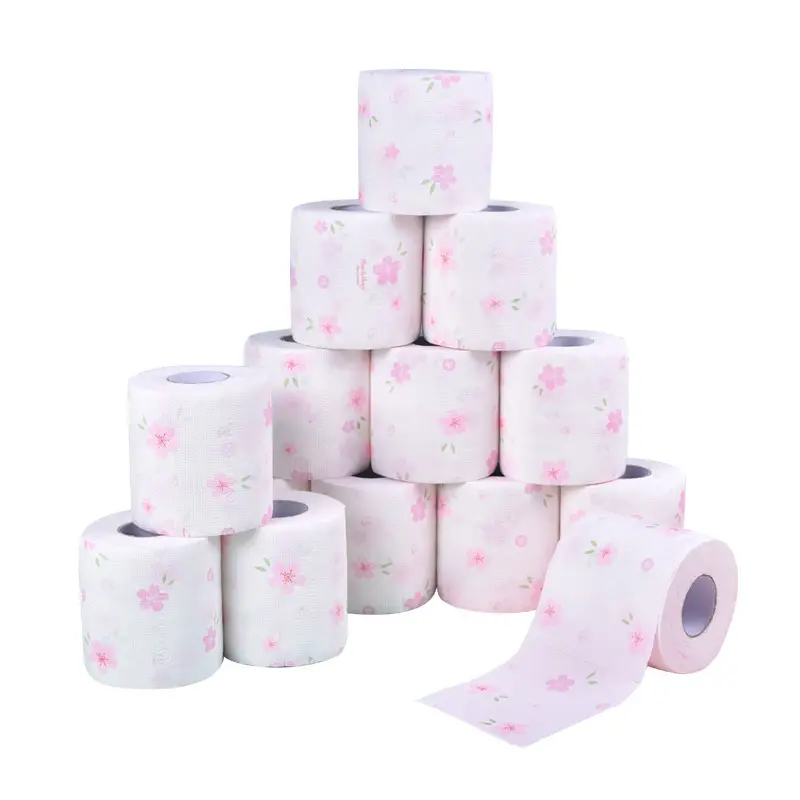 Hoge Kwaliteit Jumbo Roll Maagdelijke Houtpulp Toiletpapier Prachtige Bloemen Op Maat Bedrukt Commercieel Rol Toiletpapier