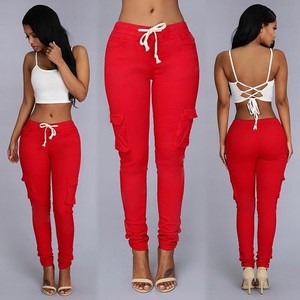 Pantalones <span class=keywords><strong>Cargo</strong></span> de Legging con Bolsillos a la Moda para <span class=keywords><strong>Mujer</strong></span> con Cordón Ajustable Casual de Cintura Alta Tallas Grandes - Product Image 6