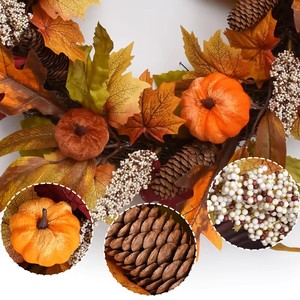 Guirnalda Artificial de Peonías y Calabazas, Guirnalda de Hojas de Arce Otoñales para Halloween, Acción de Gracias, Navidad, Año Nuevo, Decoración para Puerta Principal del Hogar - Product Image 1