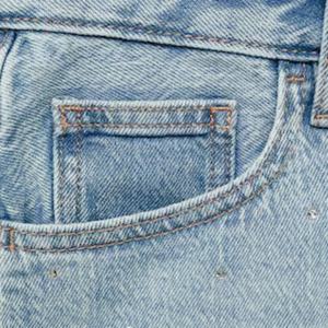 Shorts en jean taille haute pour femme, style streetwear, avec strass personnalisés, en denim bleu délavé – Grande Vente - Product Image 5