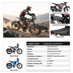 Vélo de montagne à pneus larges 20x4 pouces avec moteur à moyeu sans balais 500W, <span class=keywords><strong>batterie</strong></span> au lithium 48V, cadre en acier au carbone 7 vitesses, freins à disque - Product Image 6