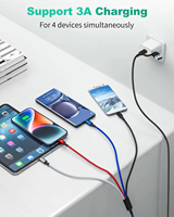 Cable de carga múltiple 8 en 1 Cable de cargador múltiple Cable USB múltiple trenzado de 5,9 pies 6A Cargador de teléfono múltiple universal Tipo-C Micro