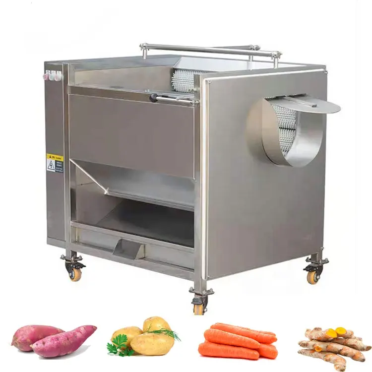 Kök gıda 304 paslanmaz çelik rulo fırça tipi manyok/tatlı patates/havuç/zencefil/zerdeçal/patates yıkama soyma makinesi