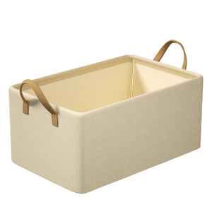 Fabric Storage <b>Box</b> Beige Rectangular Foldable Stackable With Handles For Bedroom <b>Wardrobe</b> Organization - Product Image 2