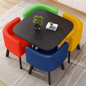 Cafe Shop Furniture Dinning <b>Set</b> Custom Colors <b>Wooden</b> Metal Iron Square <b>Dining</b> Table and <b>Chairs</b> - Product Image 2