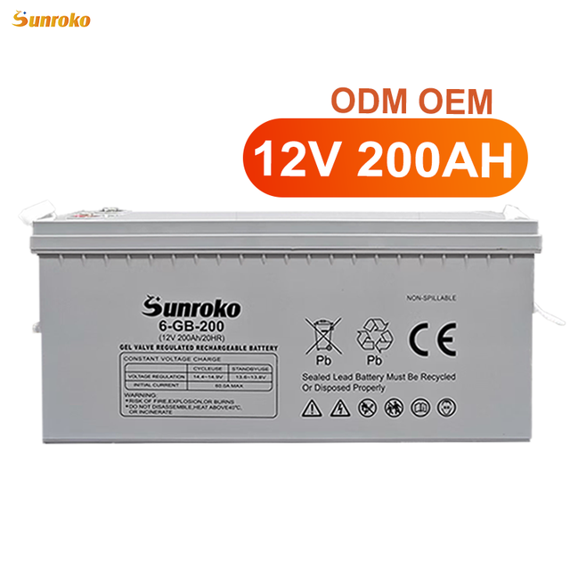 Sunroko High Quality Gel Batteries Rechargeable 100Ah 150Ah 200Ah 12V Agm Lead Acid Energy Storage Battery