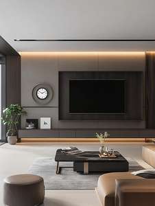 Mueble de TV largo de tono profundo simple moderno con iluminación empotrada y diseño de <span class=keywords><strong>armario</strong></span> Estilo doméstico internacional - Product Image 4