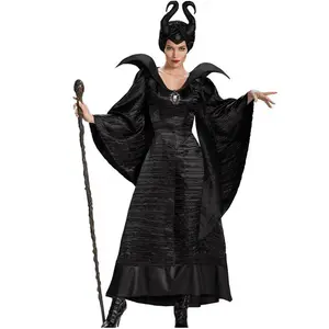 M-3XL 대형 유럽과 미국의 할로윈 의상 Maleficent 어두운 마녀 의상 황소 뿔 마녀 정장 유니폼