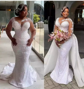 Robe de mariée sirène grande taille africaine Minthson, nouvelle collection, broderie de perles, haute qualité, avec traîne amovible - Product Image 2