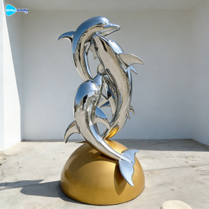 تمثال دولفين مجوف حديث من الفولاذ المقاوم للصدأ 304 316، فن معدني مخصص ملحوم للاستخدام الخارجي في المساحات العامة الكبيرة، منحوتة وشعار. - Product Image 5