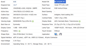 Panel LCD NE160QDM-NY1 BOE en Stock, PCBA Delgado, Pantalla Curva de 16.0 Pulgadas, 40 Pines, 500nits, 165hz para Juegos - Product Image 3