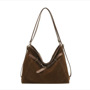 <strong>Retro</strong> suede <strong>tote</strong> bag - Women's brown suede shoulder bag - Adjustable shoulder strap casualhandbag - Product Image 1