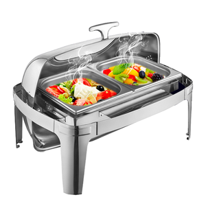 Recipiente para Calentar Alimentos de 9 Litros con Tapa Enrollable, de Acero Inoxidable de Alta Calidad, para Restaurantes y Hoteles, con Ventana de Vidrio - Product Image 1